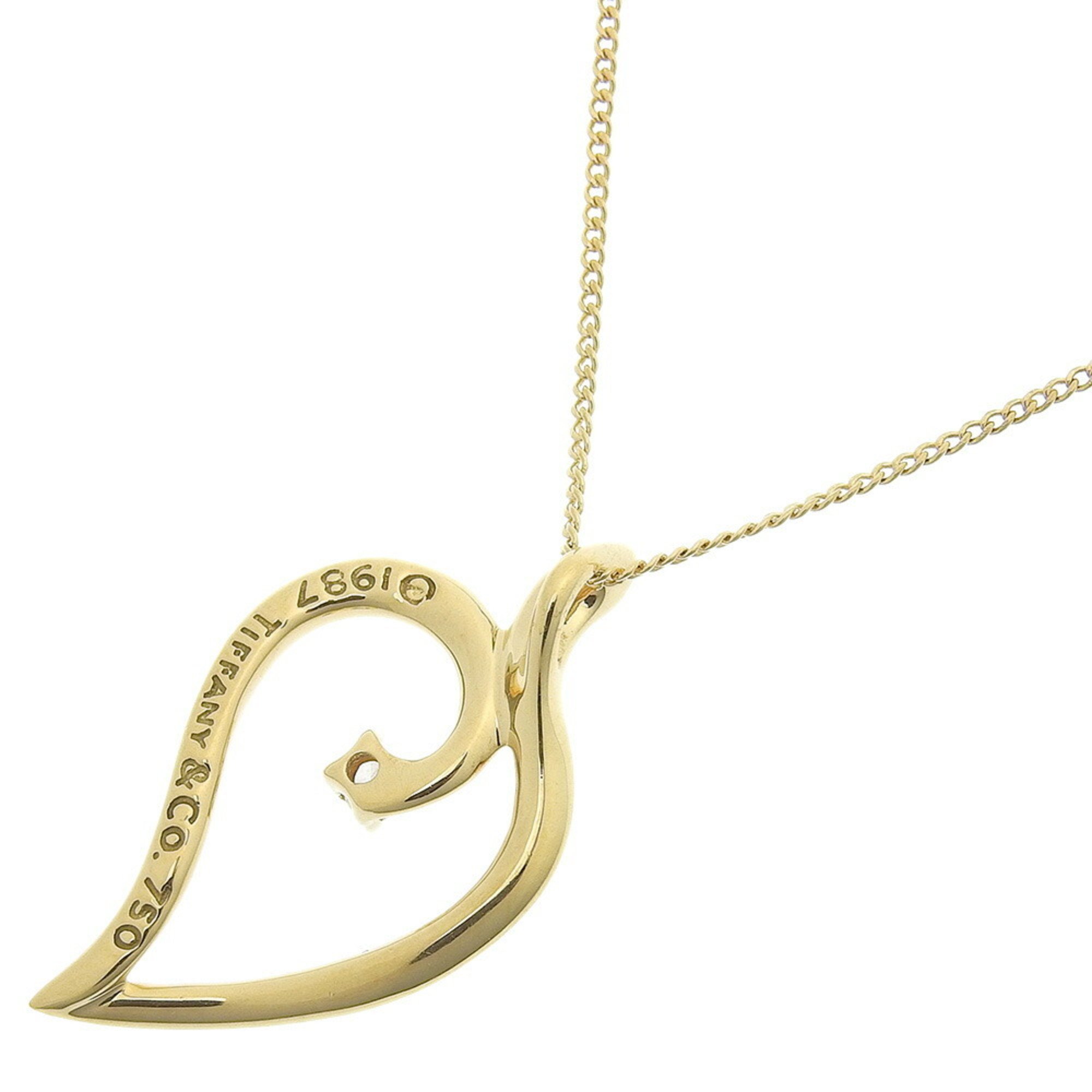 Tiffany TIFFANY&Co. Leaf Heart Necklace K18 Yellow Gold x Diamond Approx. 4.0g Women's I222323008