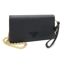 Prada Shoulder Bag 1DH029 Black Leather Wallet Clutch Chain Pochette Small Women's PRADA