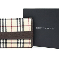 Burberry Trifold Wallet Beige Brown Canvas Leather Nova Check Compact Women's BURBERRY