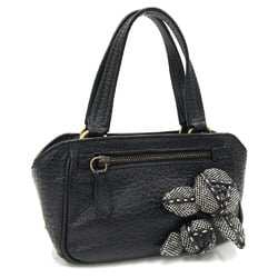 Prada Handbag BN0931 Black Leather Wool Small Flower Motif Ladies PRADA