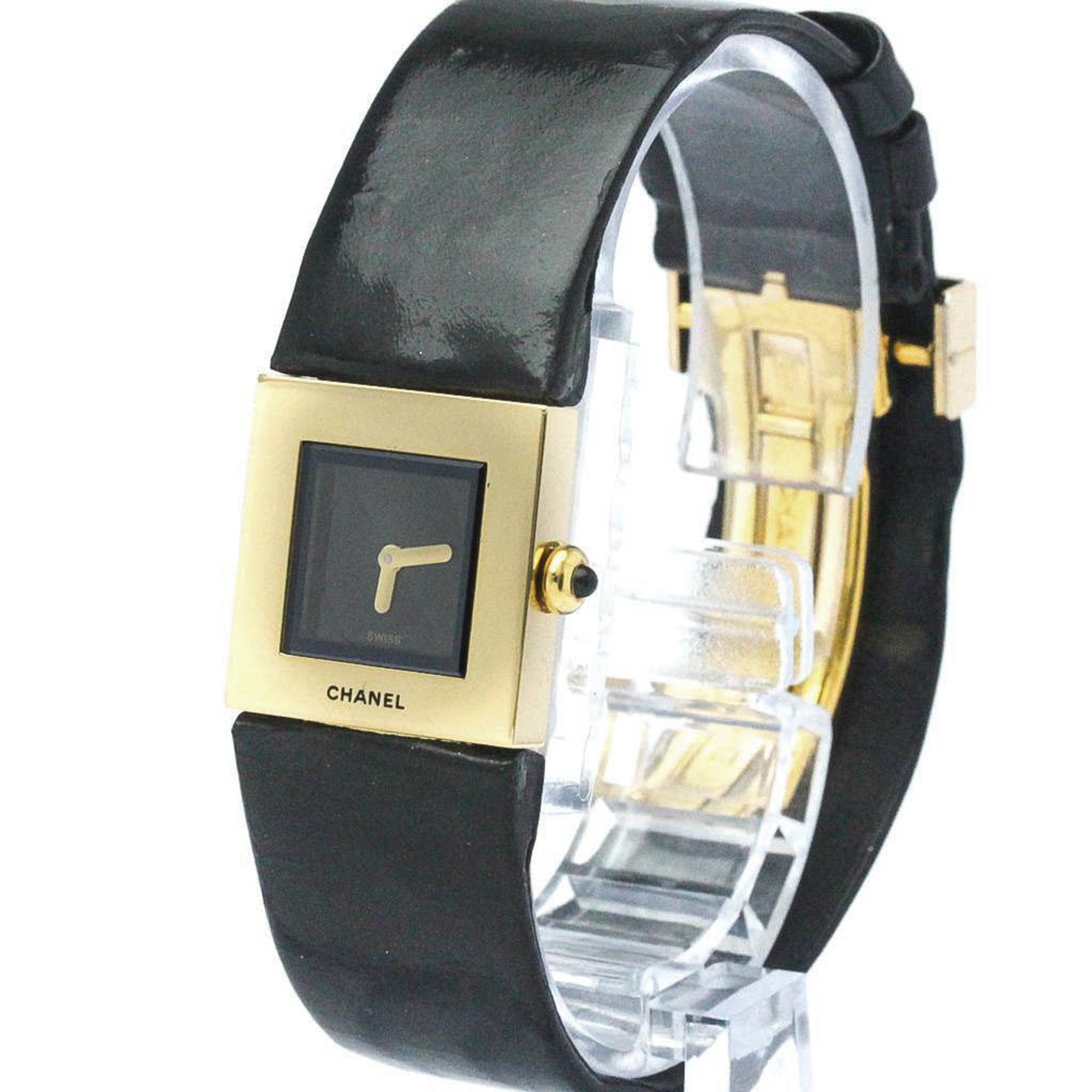 Polished CHANEL Matrasse 18K Gold Leather Quartz Ladies Watch H0111 BF563357