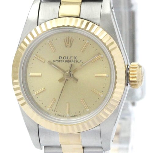 Polished ROLEX Oyster Perpetual R Serial 18K Gold Steel Watch 67193 BF566072