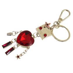 FURLA Mademoiselle Robot Charm Key Ring Lady Heart Crystal Gold x Red