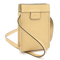 Chloé Chloe Shoulder Bag Edith Phone Pouch CHC21WP165 Beige Leather Smartphone Case Mobile Women's
