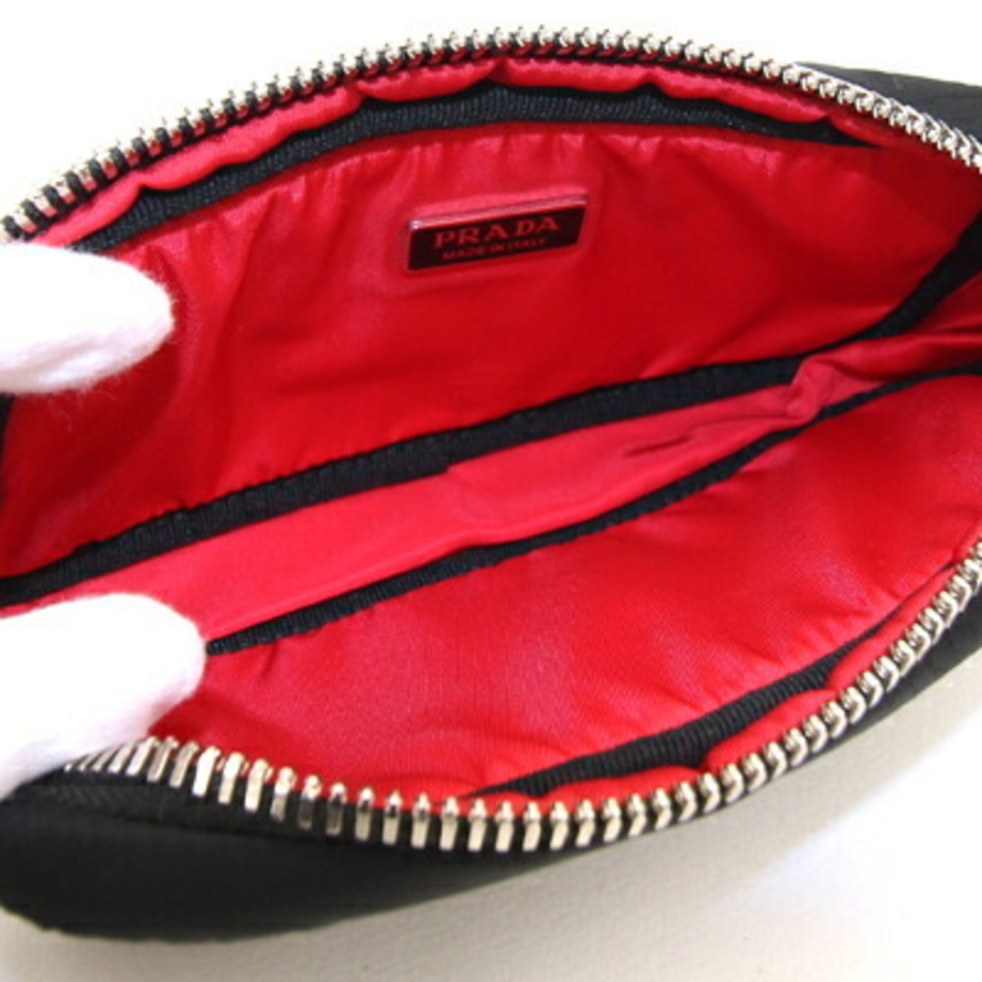 Prada Shoulder Bag 1DH046 Black Red Nylon Leather Clutch Pochette Crossbody Bicolor Women's PRADA