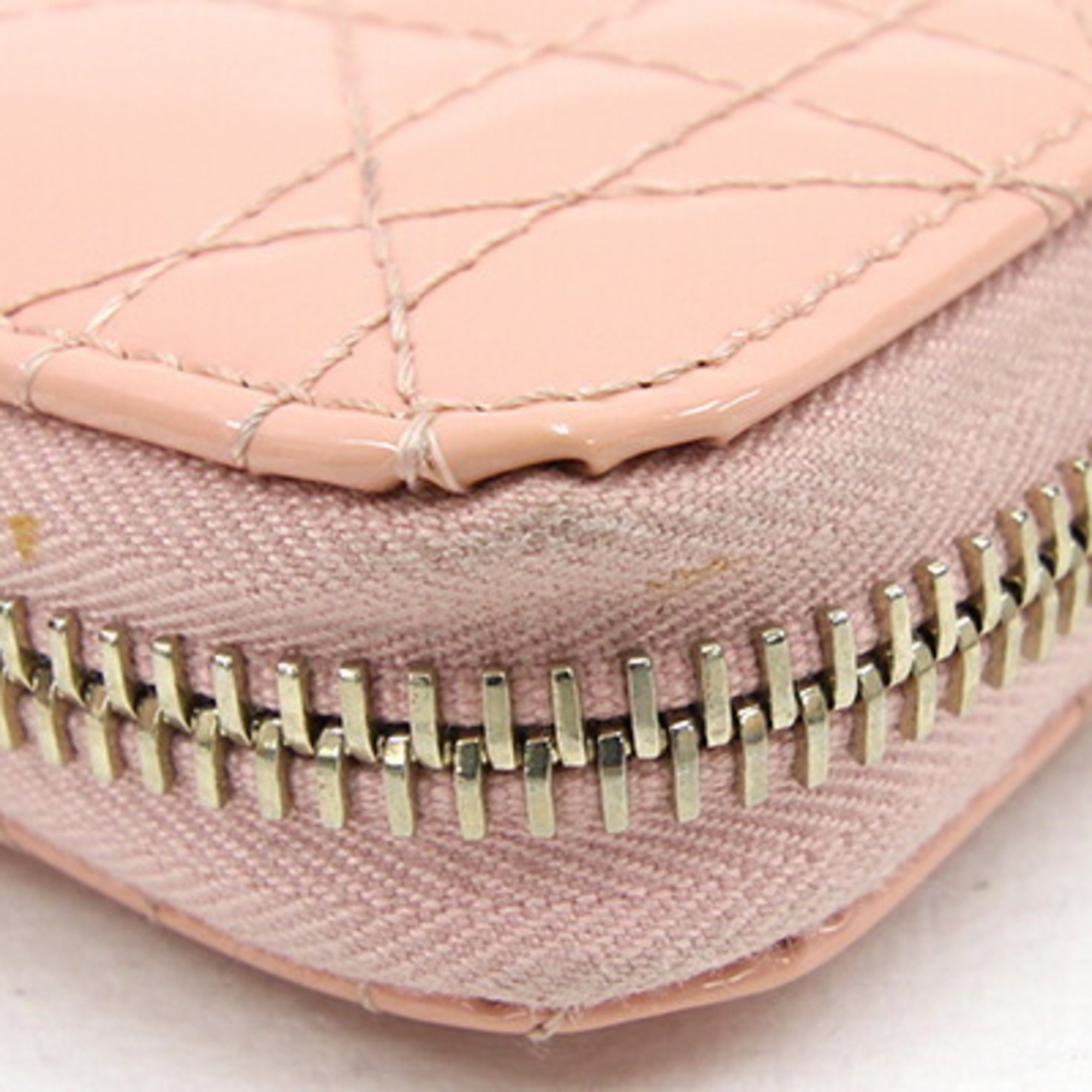Christian Dior Dior Round Long Wallet Lady Voyageur S0007OVRB Pink Patent Leather Stitching Quilting Enamel Cannage Ladies Christian