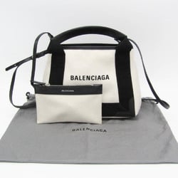 Balenciaga Navy Cabas XS 390346 Women's Canvas,Leather Handbag,Shoulder Bag Black,Off-white
