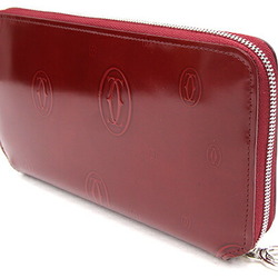 Cartier Round Long Wallet Happy Birthday L3000721 Bordeaux Patent Leather Red Women's