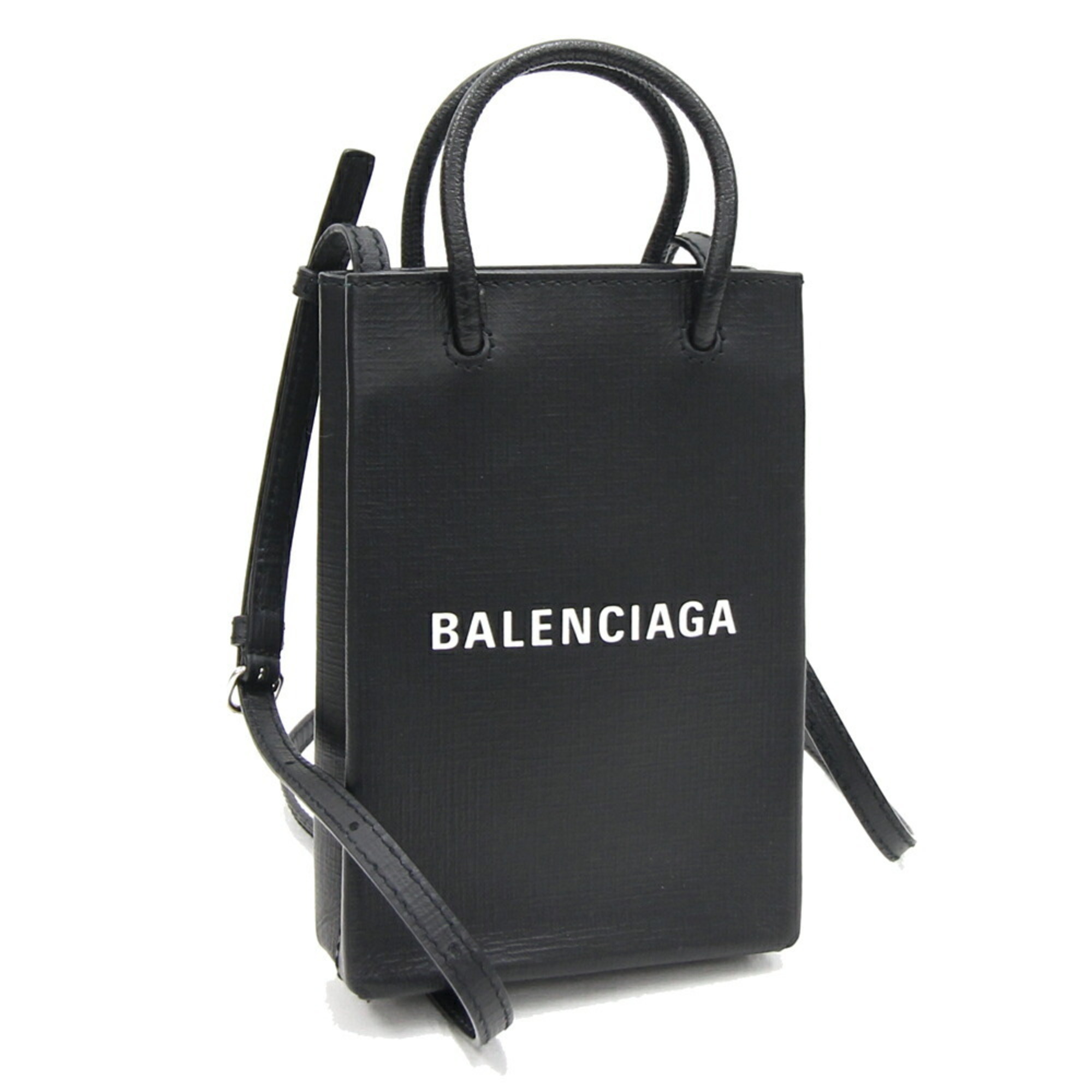 Balenciaga Handbag Phone Holder 593826 Black Calfskin Smartphone Pouch Bag Shopper BALENCIAGA