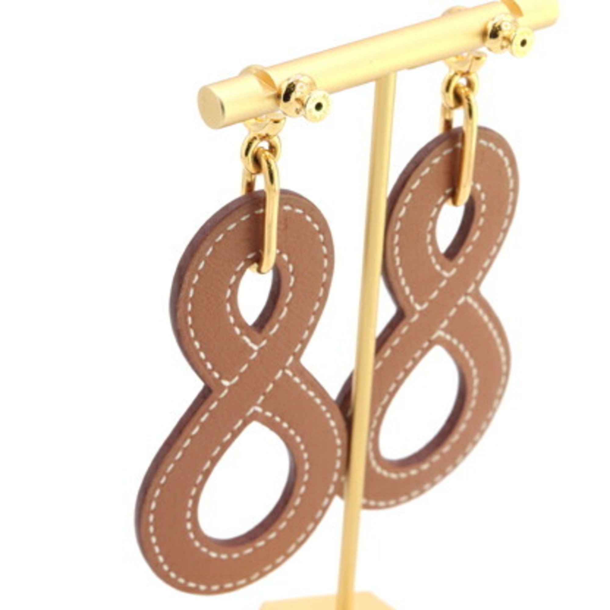 Hermes Earrings Entrelac GM Gold Vaux Swift Z Engraved Women's HERMES