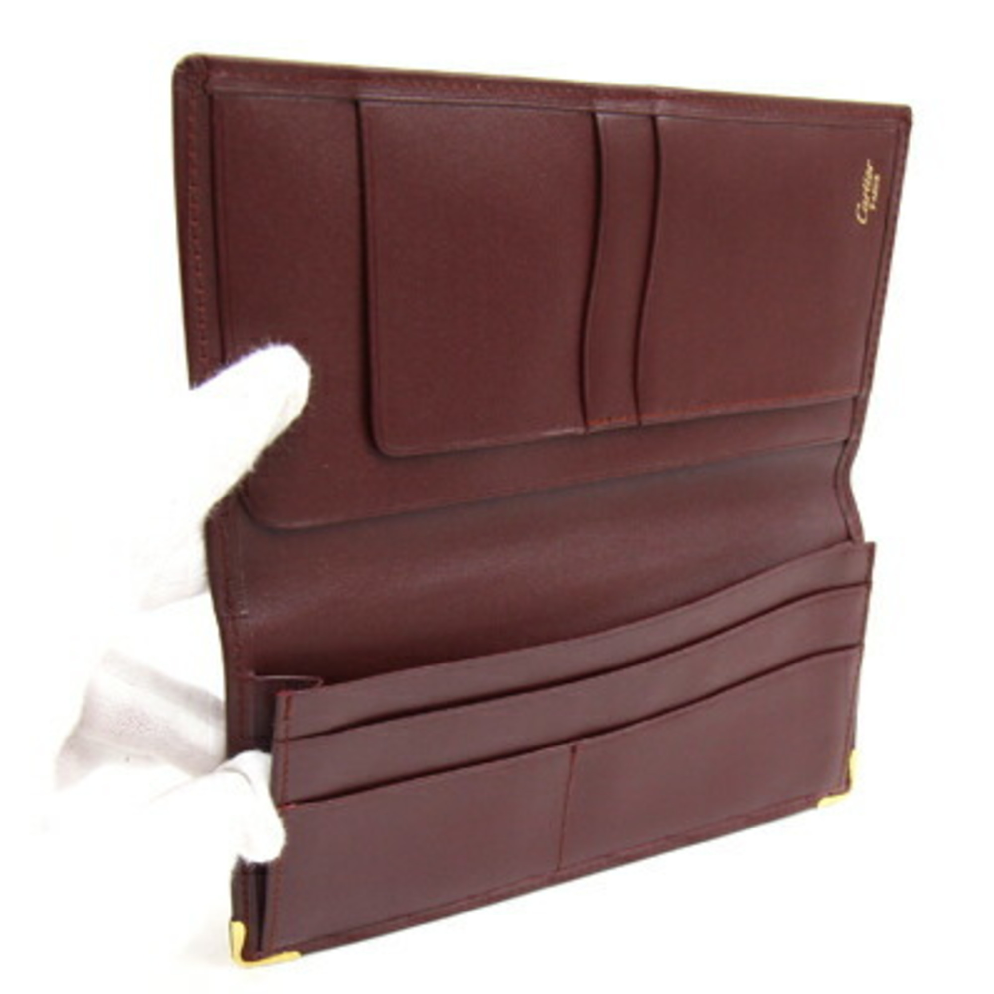 Cartier Bifold Long Bill Holder Must 3184160 Bordeaux Calf Leather Wallet Men's