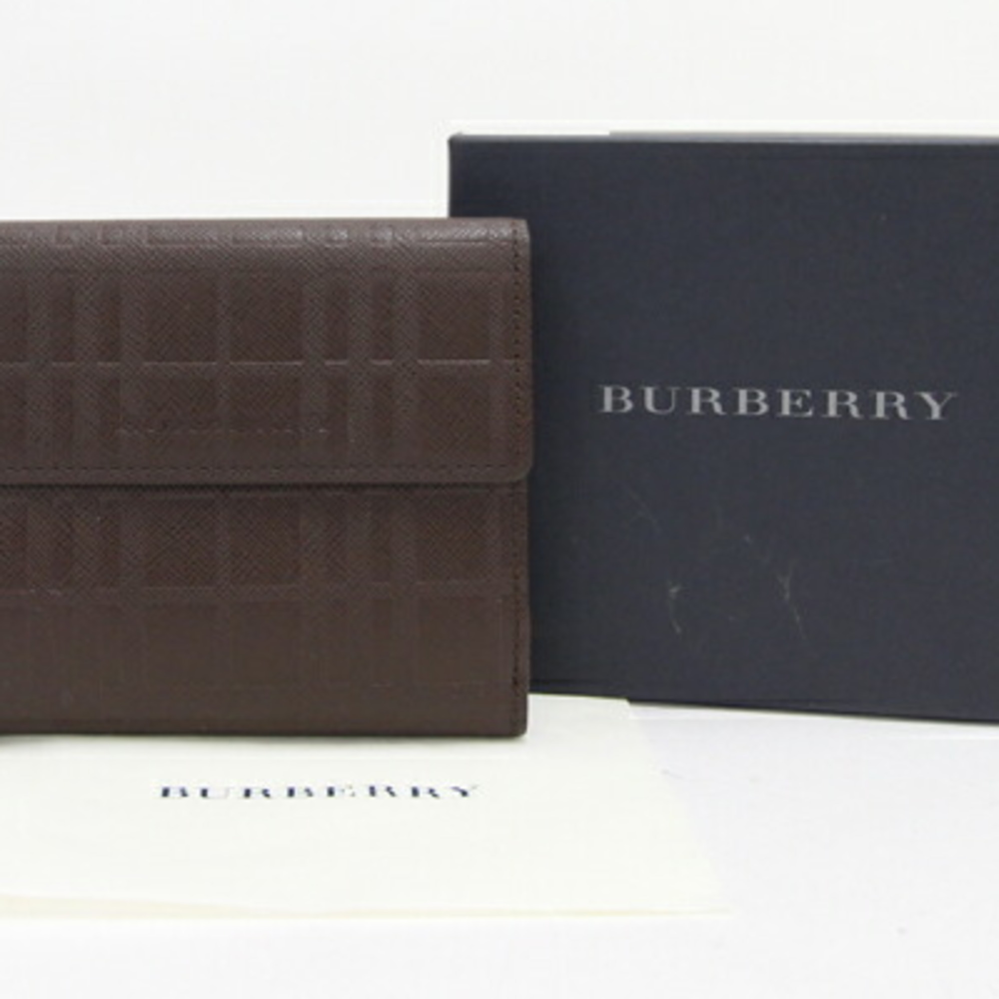 Burberry Bifold Wallet Dark Brown Leather Check W Double Sided Ladies BURBERRY