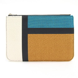 Valextra Clutch Bag Black Ivory Blue Yellow Leather Pouch Flat Ladies
