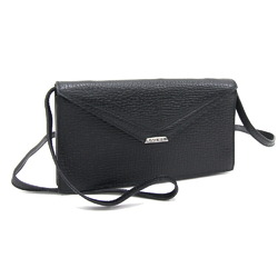 LOEWE Shoulder Wallet Black Leather Bag Pochette Clutch Women's