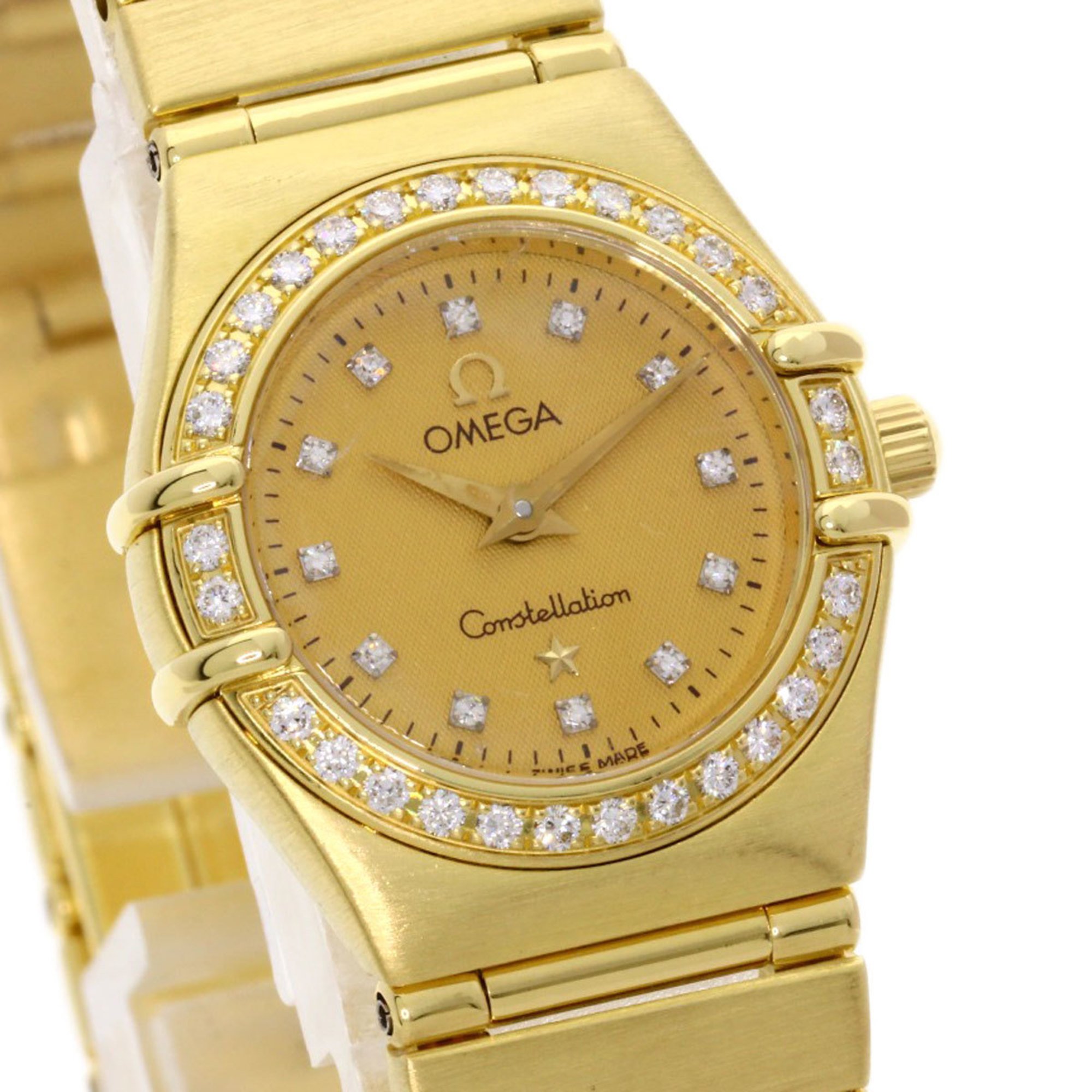 Omega Constellation Bezel Diamond Watch K18 Yellow Gold K18YG Ladies OMEGA