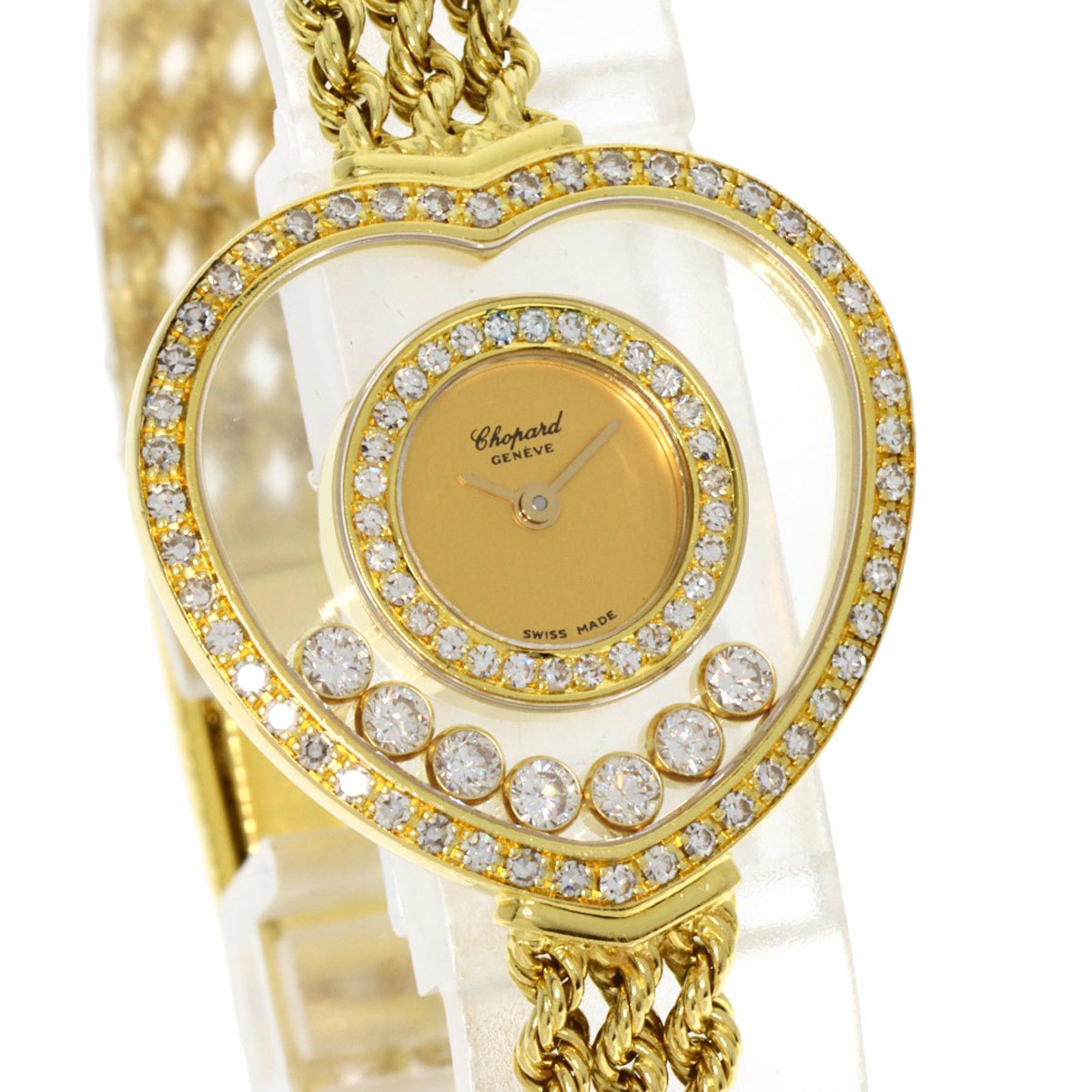Chopard 20 4502 Happy Diamond Heart Manufacturer Complete Watch K18 Yellow Gold K18YG Ladies