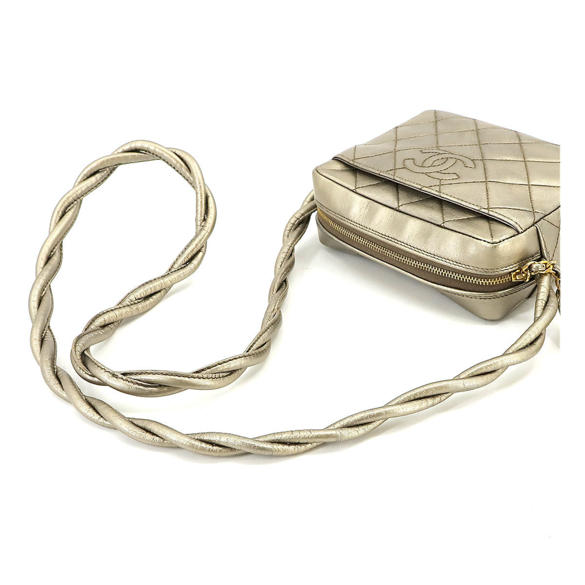 CHANEL Matelasse Shoulder Bag Leather Gold Hardware