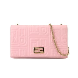 FENDI Chain Wallet Long Leather Pink 8M0219 Gold Hardware