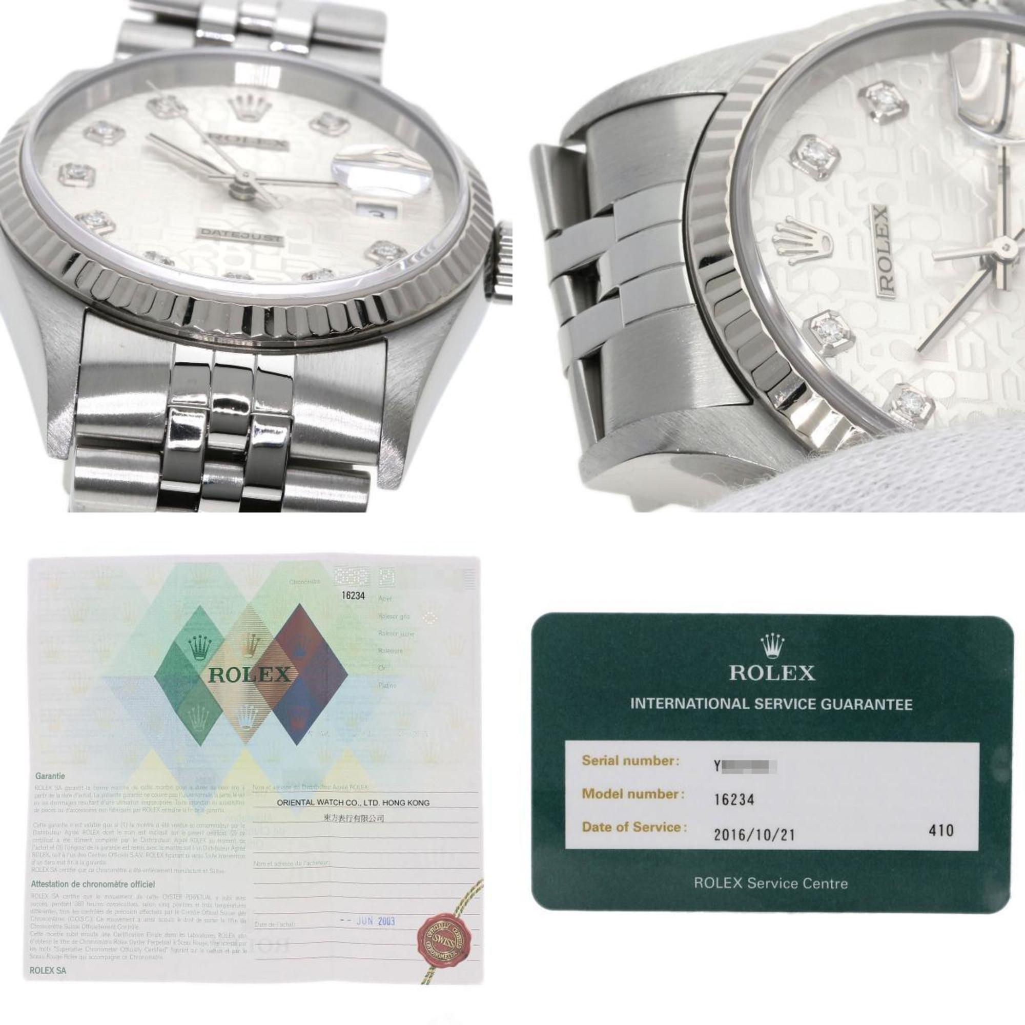 Rolex 16234G Datejust 10P Diamond Watch Stainless Steel SS K18WG Men's ROLEX