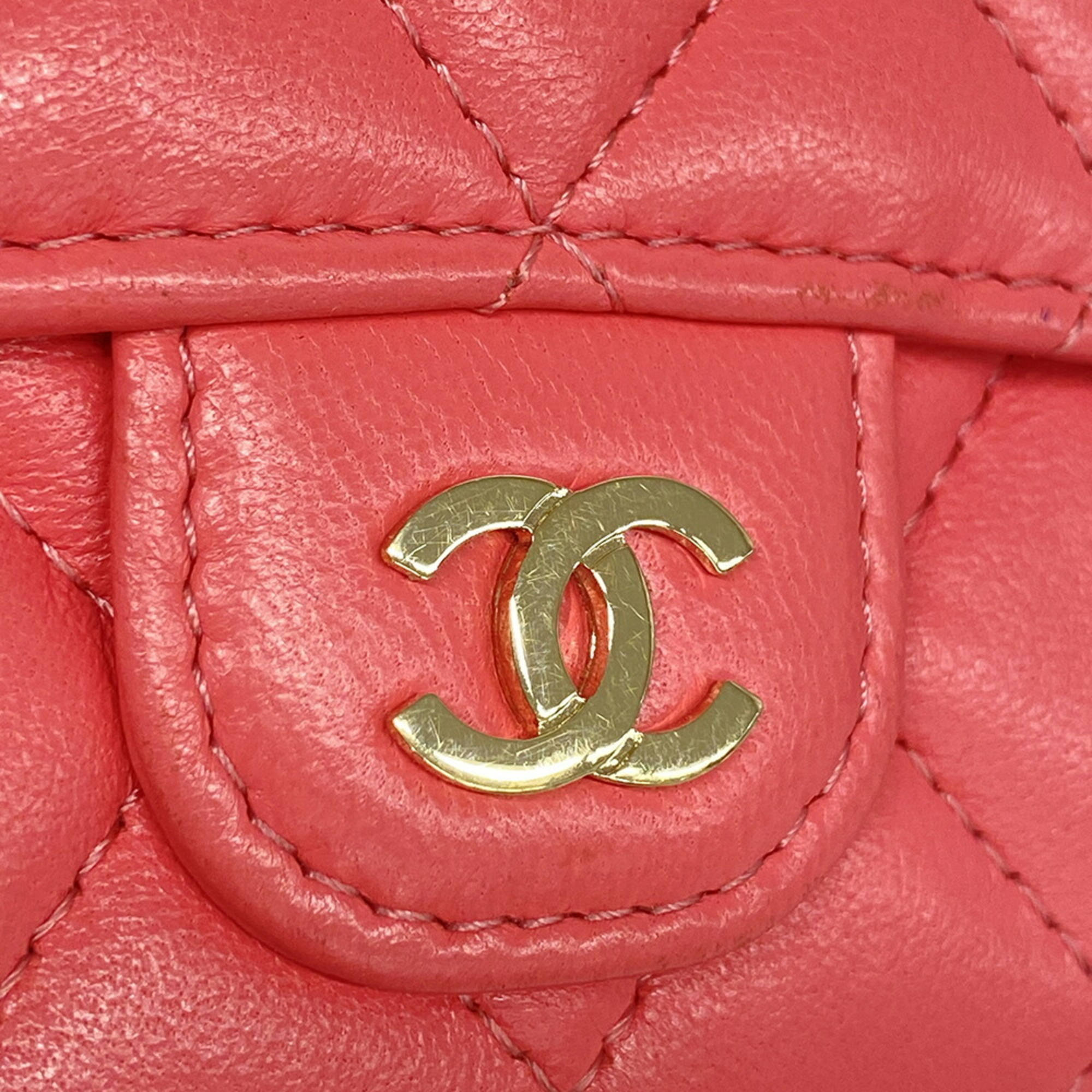 Chanel Trifold Wallet Matelasse Lambskin Pink Women's