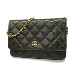 Chanel Shoulder Wallet Matelasse Chain Lambskin Black Women's