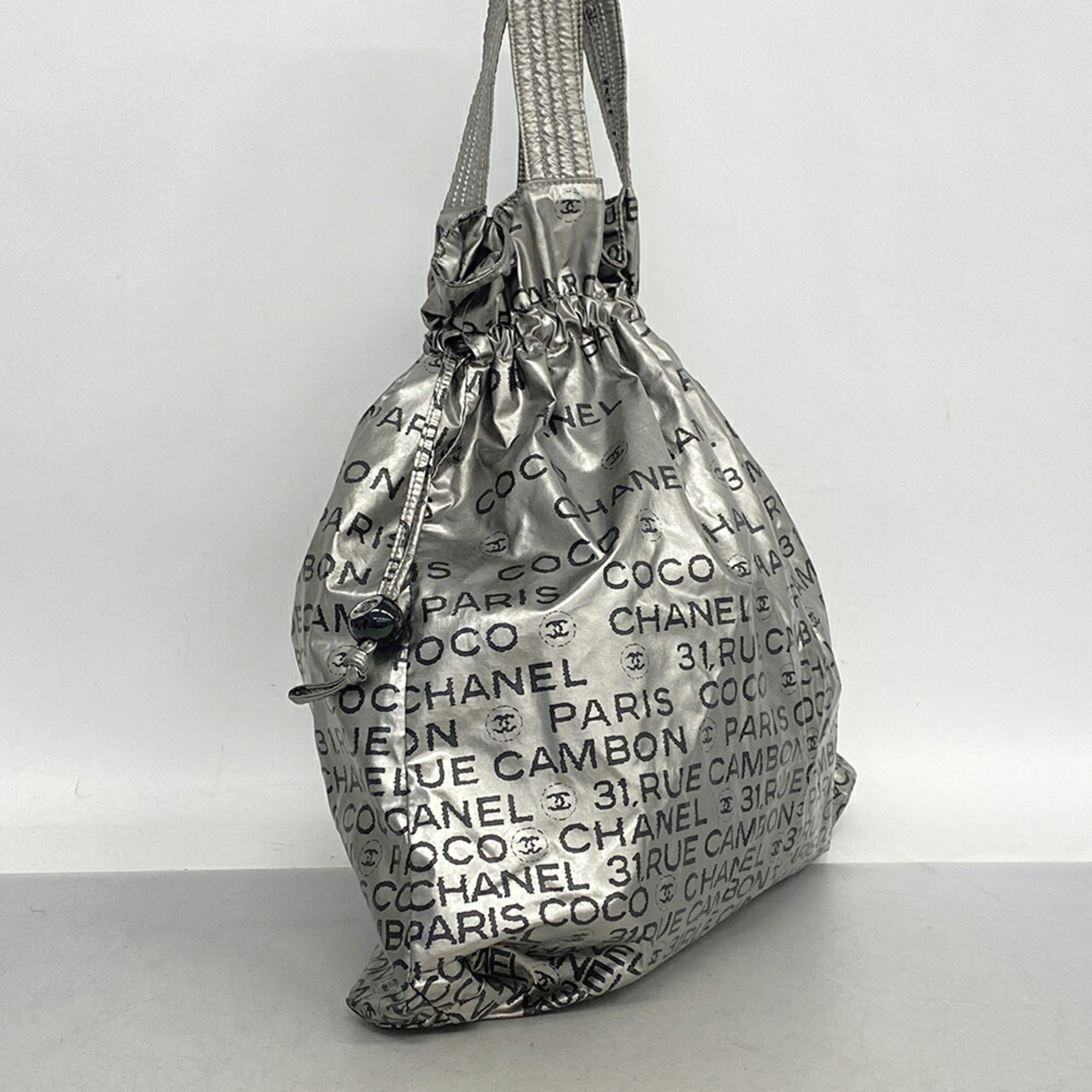 Chanel Tote Bag Unlimited Nylon Black Silver Ladies
