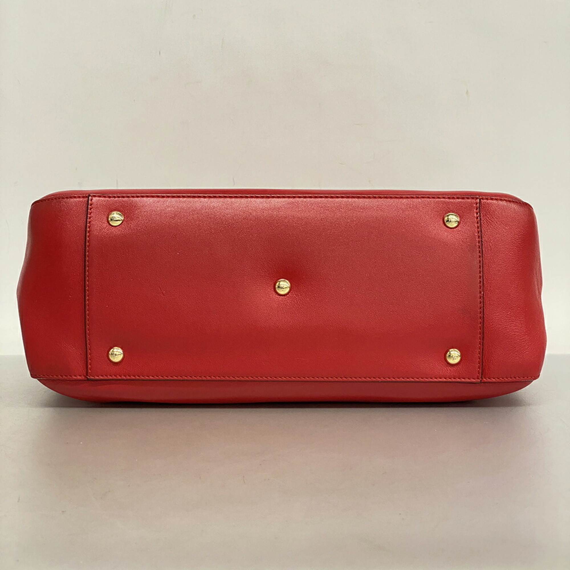 Fendi Handbag FF Tote Leather Red Ladies