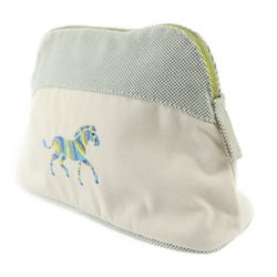 HERMES Bolide Pouch MM Second Bag Cotton Canvas Natural Blue Multicolor Horse