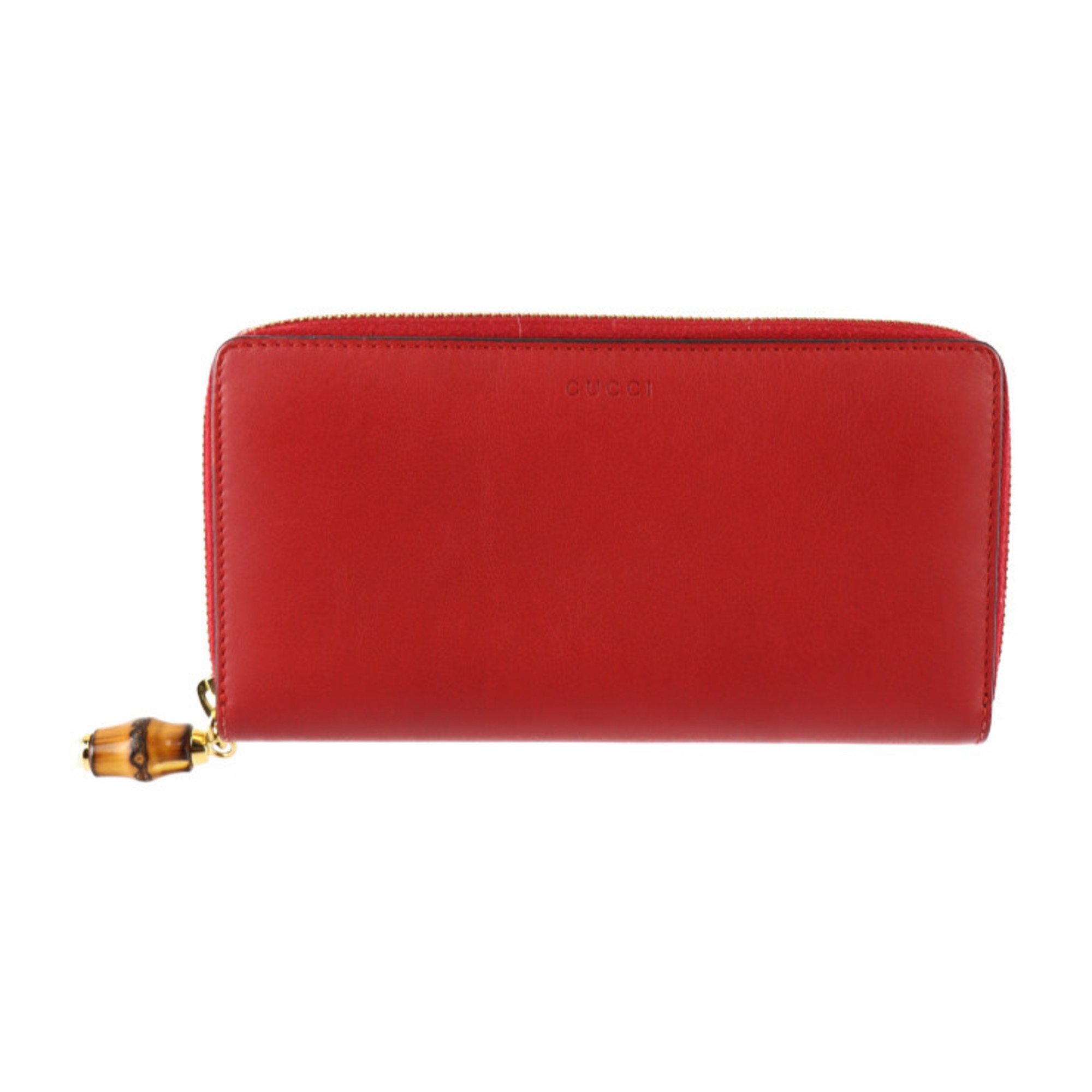 GUCCI Gucci Bamboo Long Wallet 453158 Leather Red Round