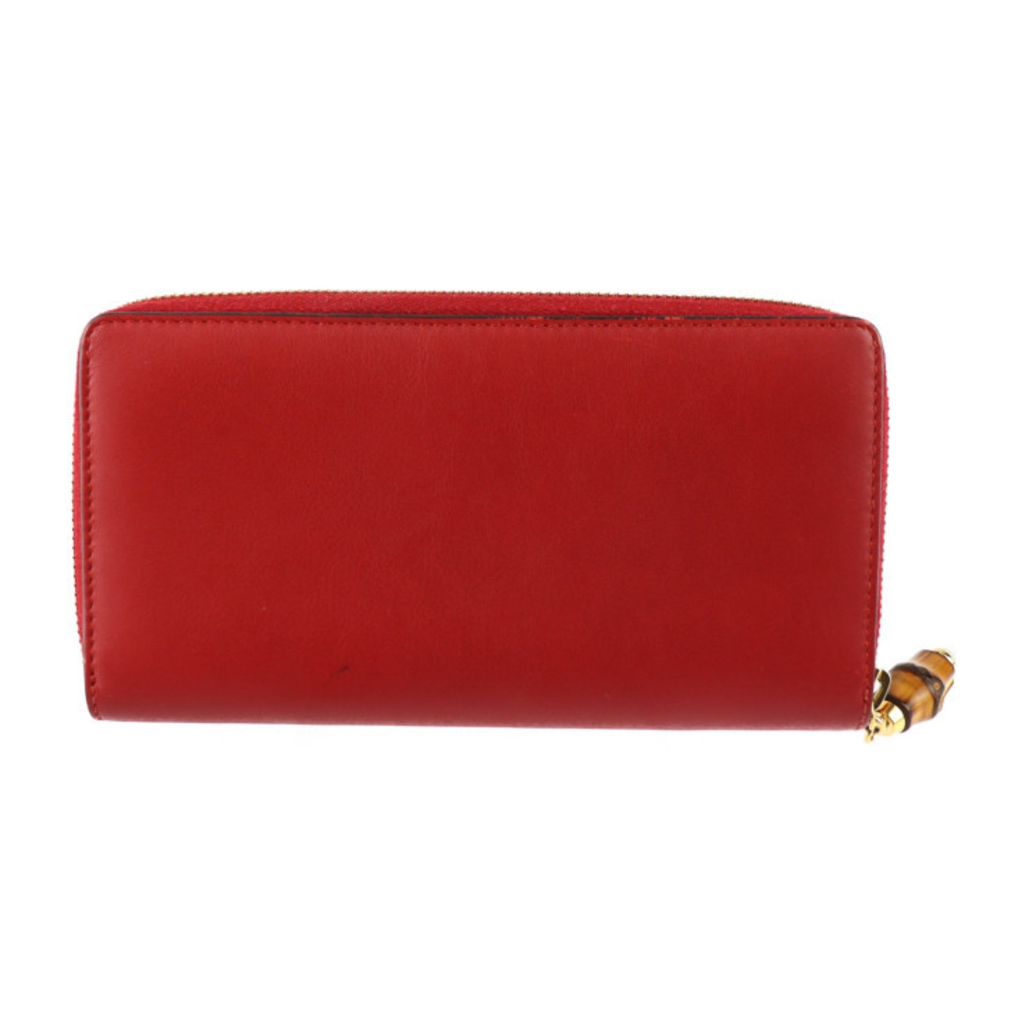 GUCCI Gucci Bamboo Long Wallet 453158 Leather Red Round