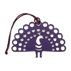 HERMES Bag Charm Petit H Ash Accessory Togo Silk Purple Gray Peacock