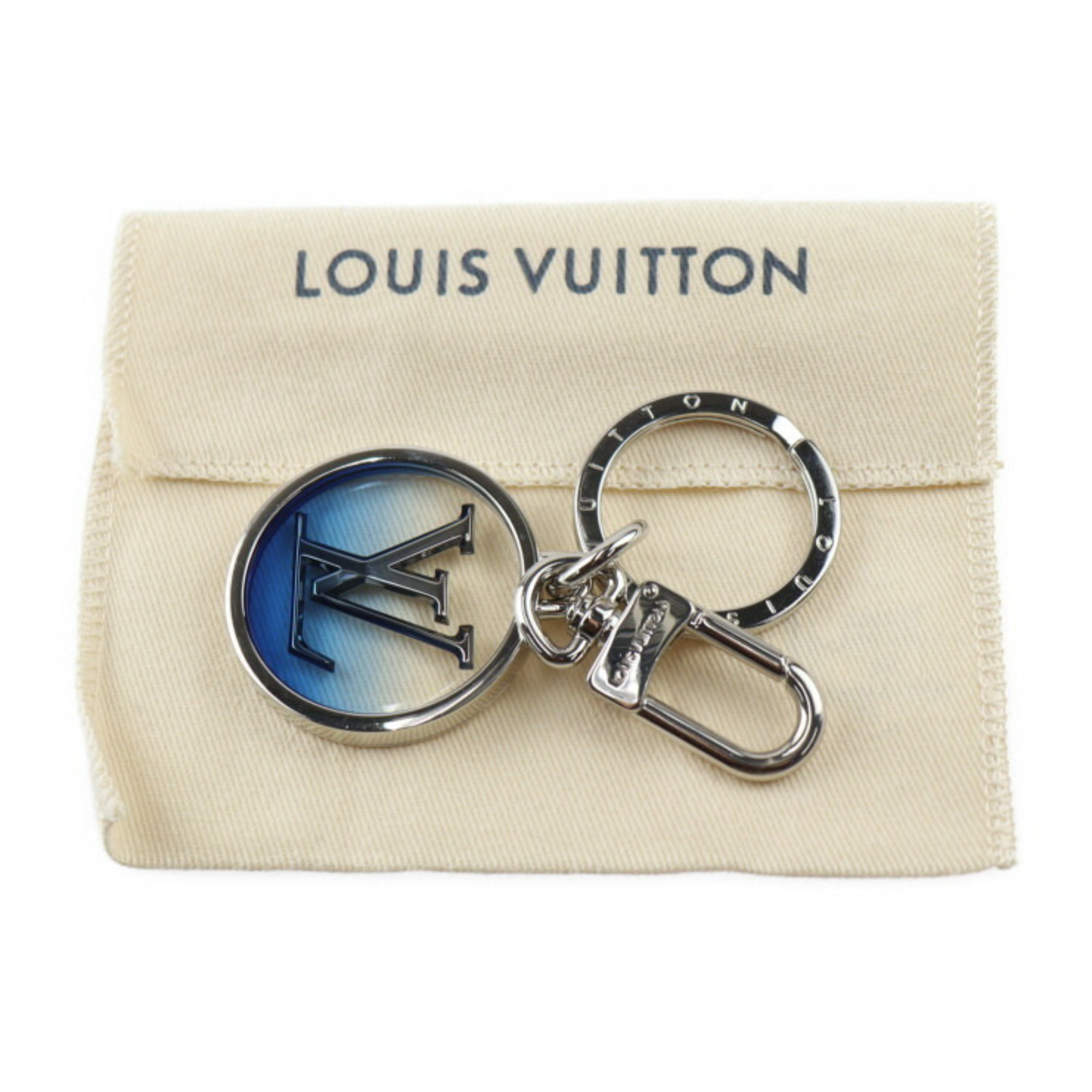 LOUIS VUITTON Portocre Inclusion Keychain M69852 Metal Plastic Silver Blue LV