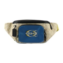 COACH Coach Signature Waist Bag CH587 PVC Leather Blue Beige Black Belt Color Block
