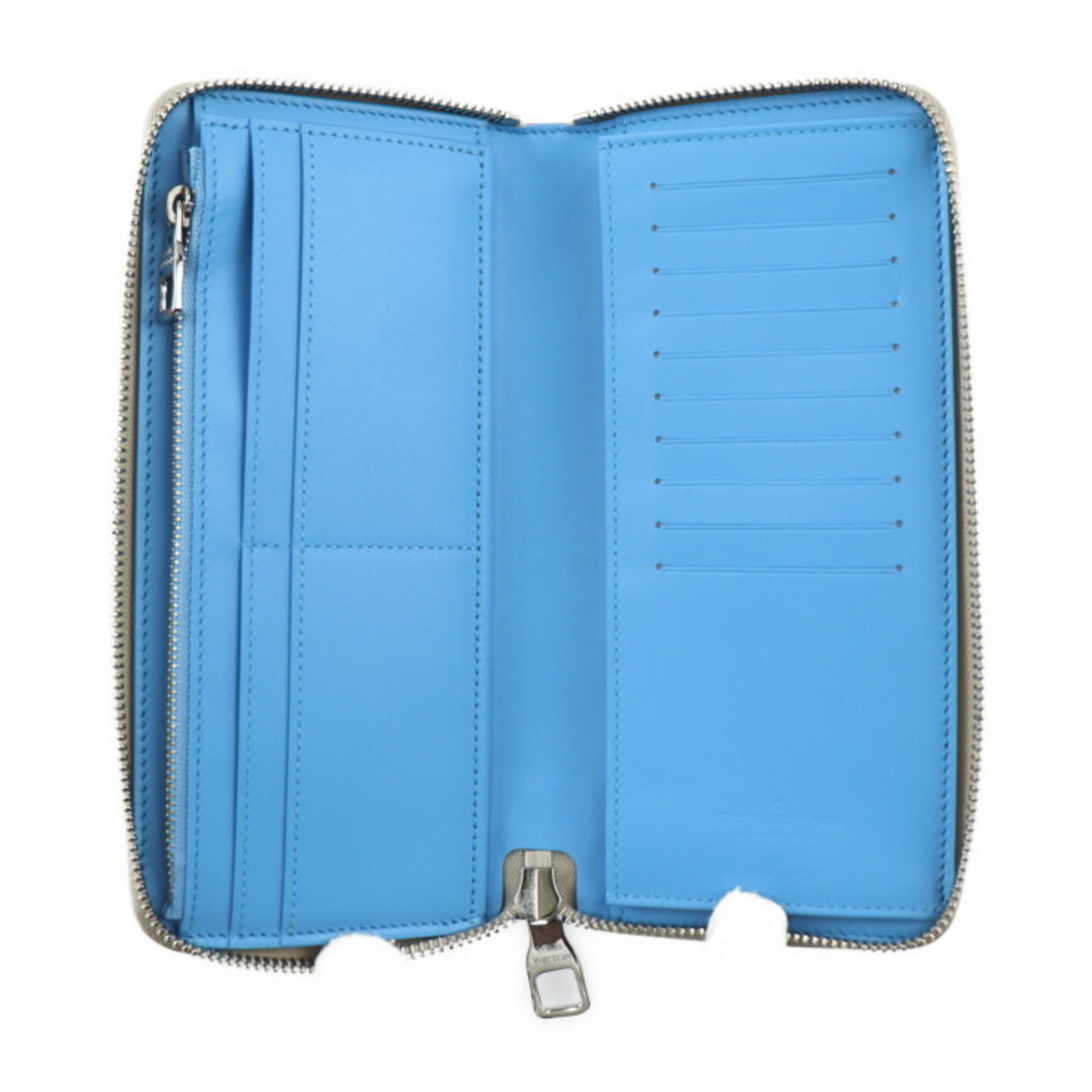 LOUIS VUITTON Zippy Wallet Vertical Monogram Long M81573 Taurillon Leather Chalk White Light Blue Round Vuitton