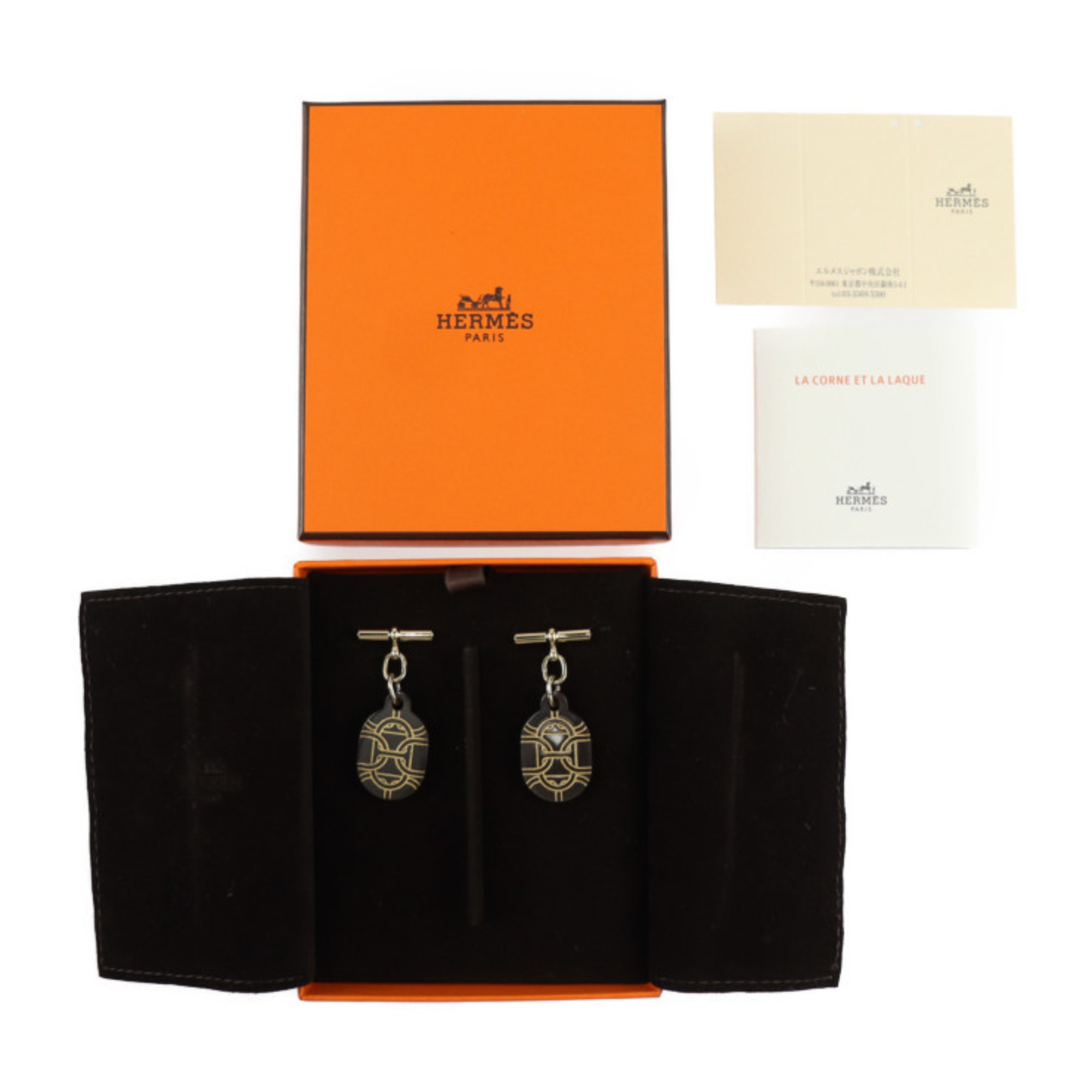 HERMES Earrings Chaine d'Ancre PM Metal Buffalo Horn Gold Brown Ear