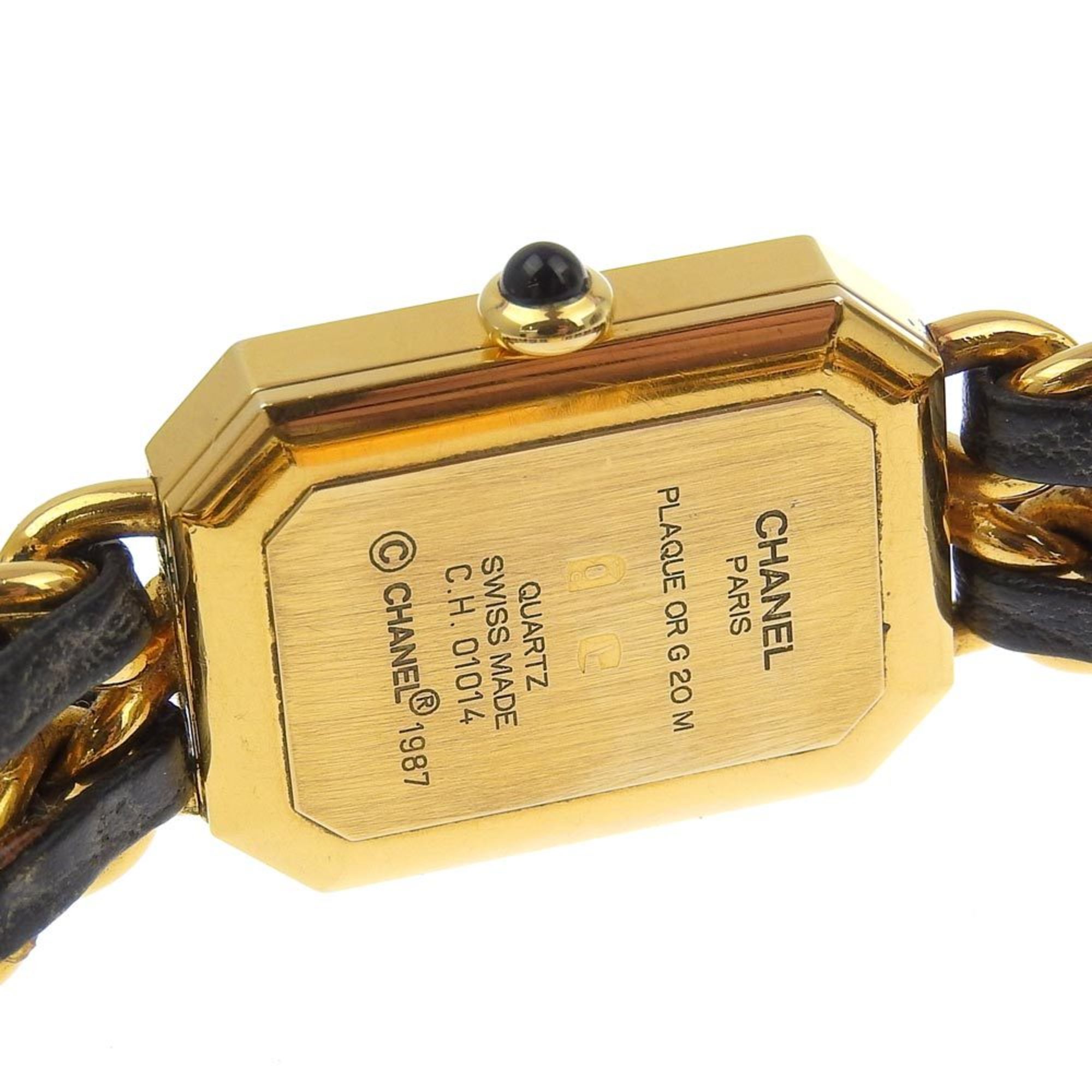 CHANEL Premiere M Watch H0001 Gold Plated x Leather Quartz Black Dial Women's H220723984