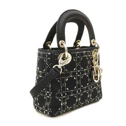 Christian Dior Handbag Cannage Lady Satin Navy Ladies