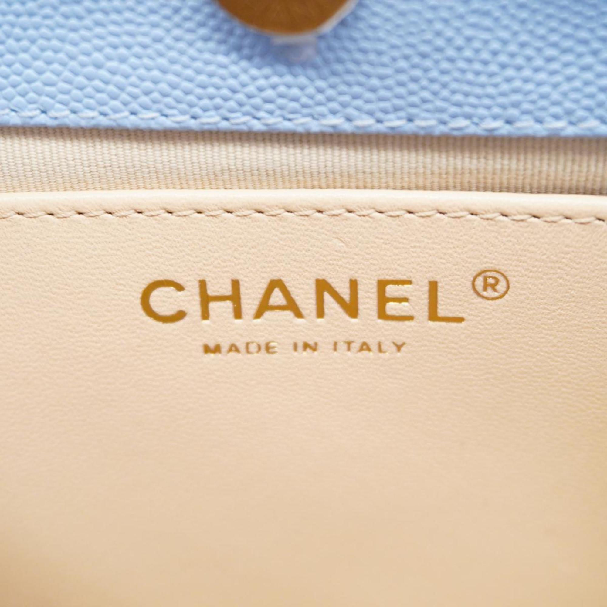 Chanel Shoulder Bag Matelasse Chain Caviar Skin Light Blue Ladies