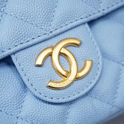 Chanel Shoulder Bag Matelasse Chain Caviar Skin Light Blue Ladies