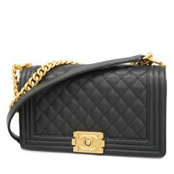 Chanel Shoulder Bag Boy Chain Caviar Skin Black Ladies