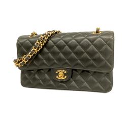 Chanel Shoulder Bag Matelasse W Flap Chain Caviar Skin Black Ladies