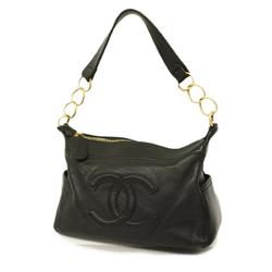 Chanel shoulder bag leather black ladies