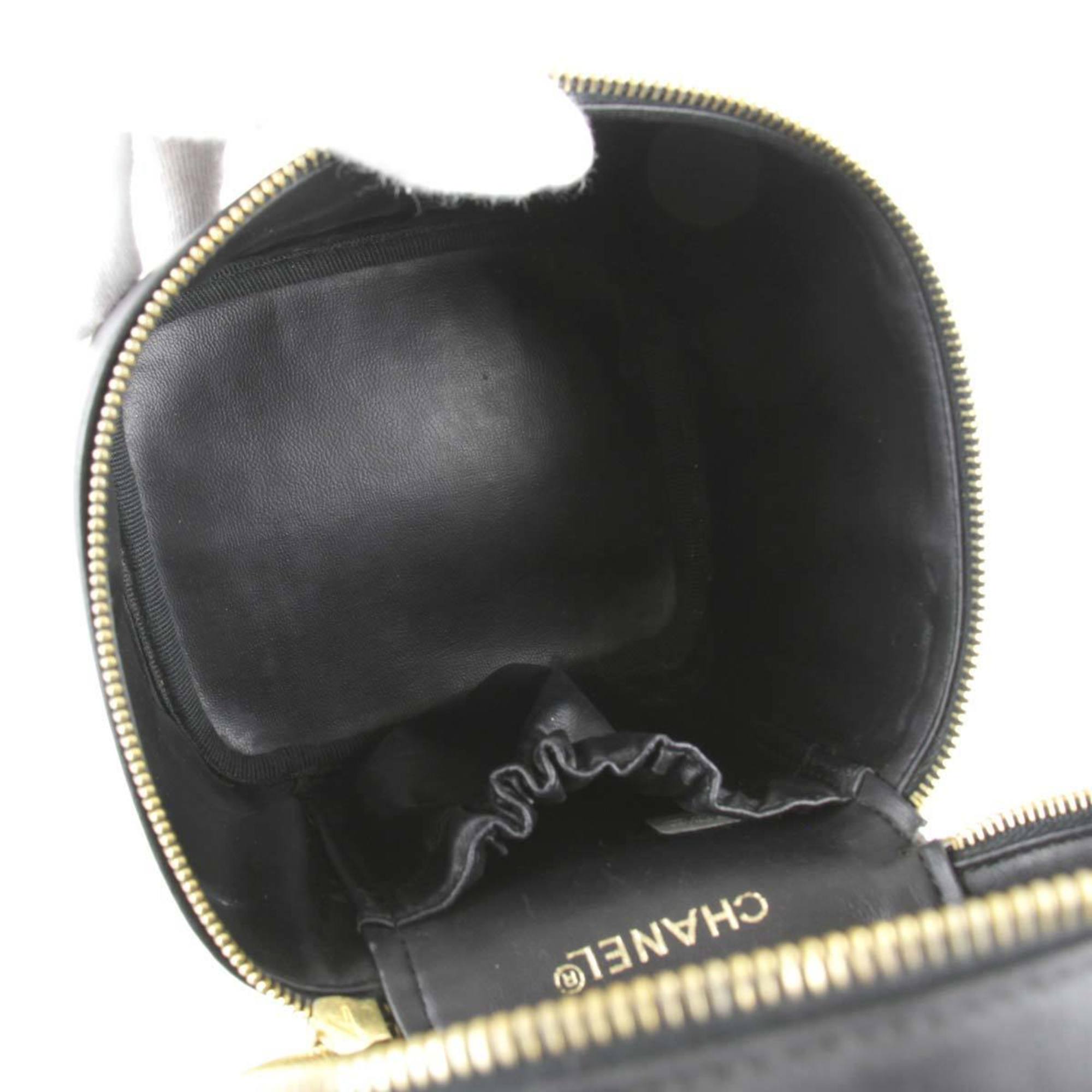 CHANEL Vanity Bag Leather Black Ladies