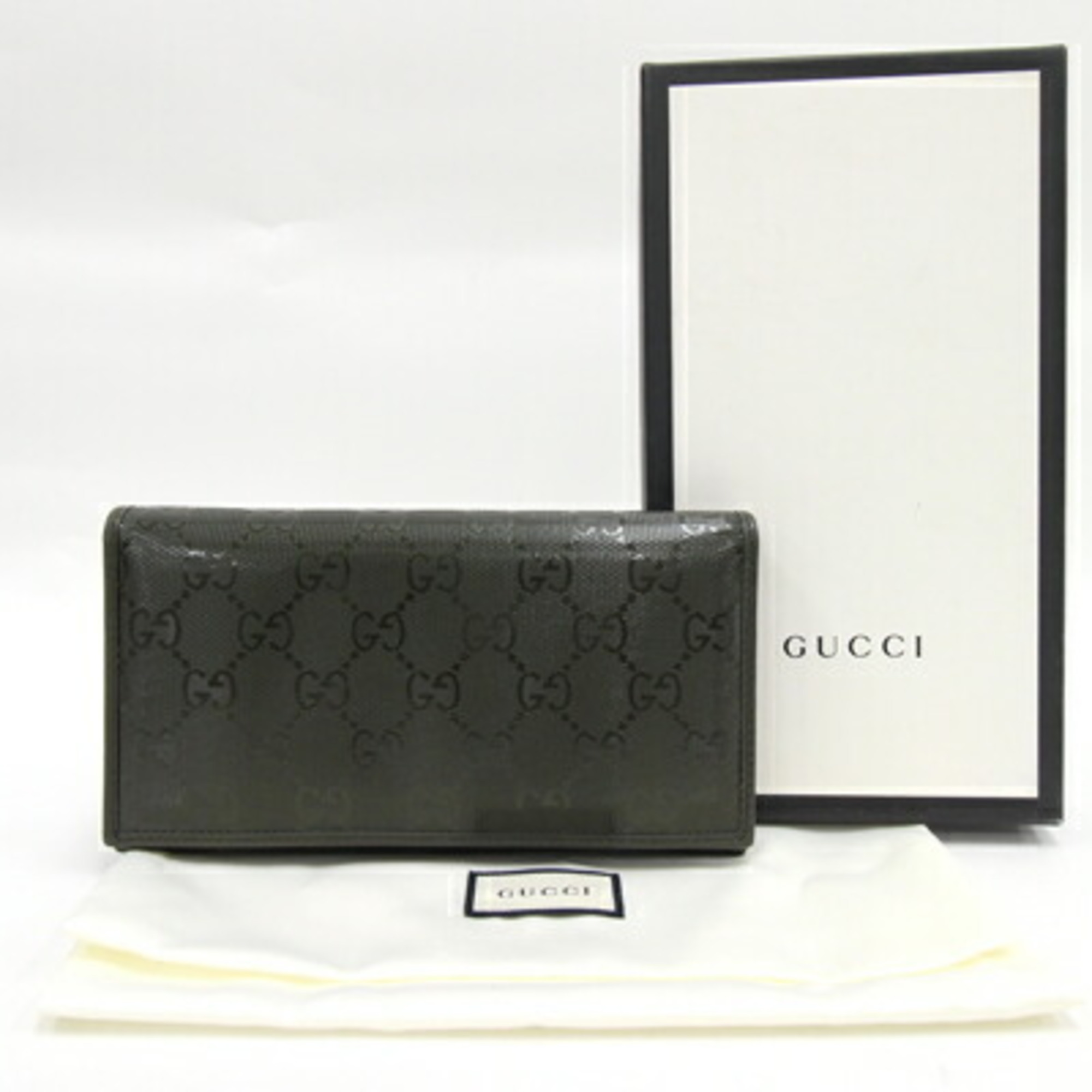 Gucci Bifold Long Wallet GG Implement 245908 Dark Khaki PVC Leather Pattern Men's GUCCI