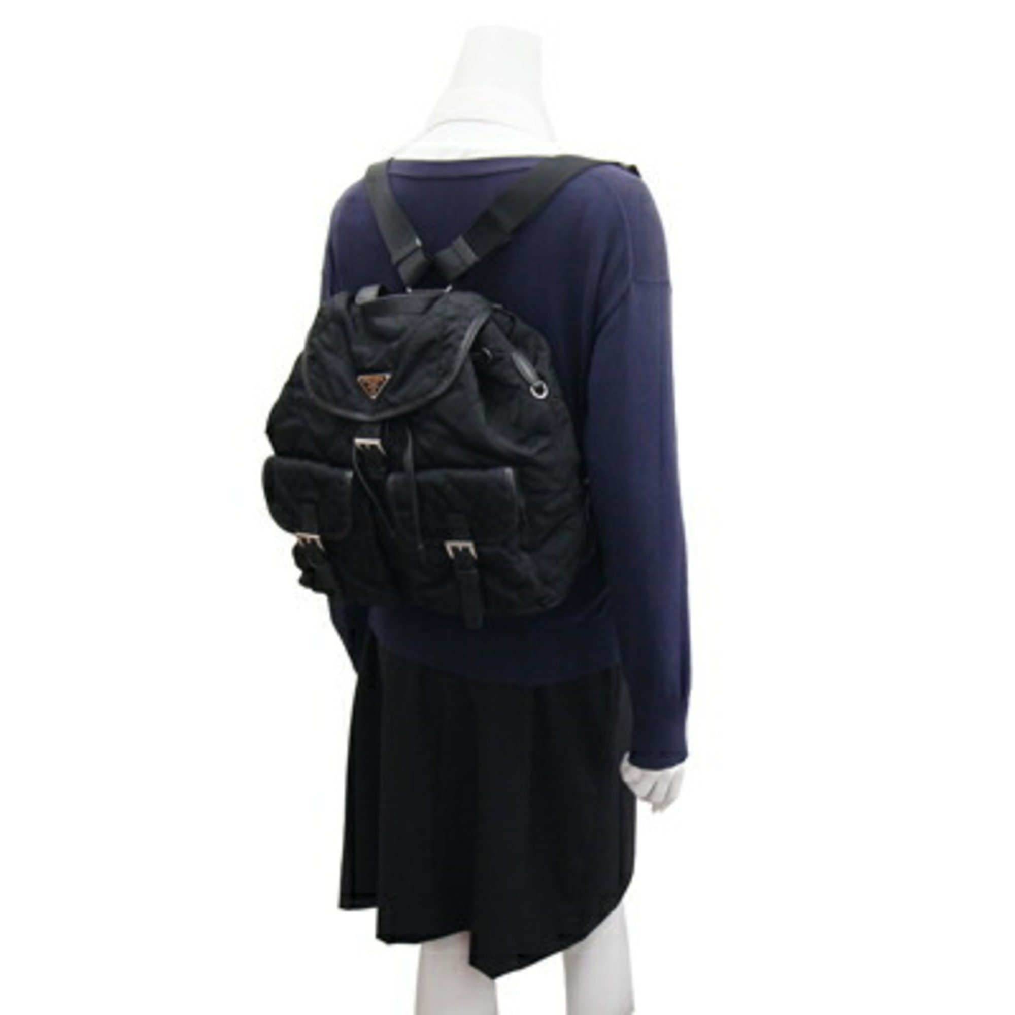Prada Backpack 1BZ811 Black Nylon Leather Rucksack Quilted Ladies PRADA