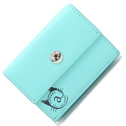 Tiffany Trifold Wallet Cat Street Blue Leather Small Double Sided Light Women's TIFFANY&CO