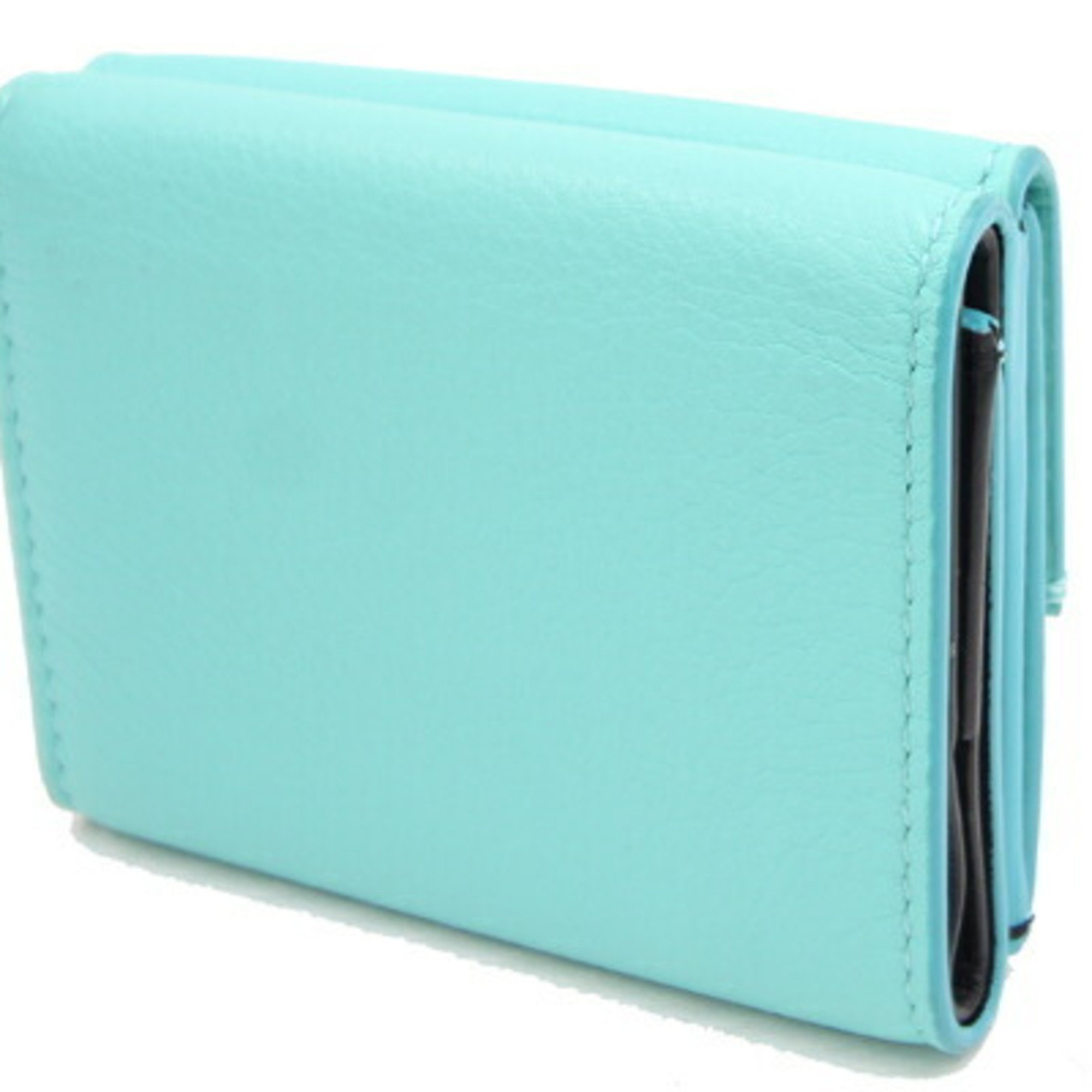 Tiffany Trifold Wallet Cat Street Blue Leather Small Double Sided Light Women's TIFFANY&CO