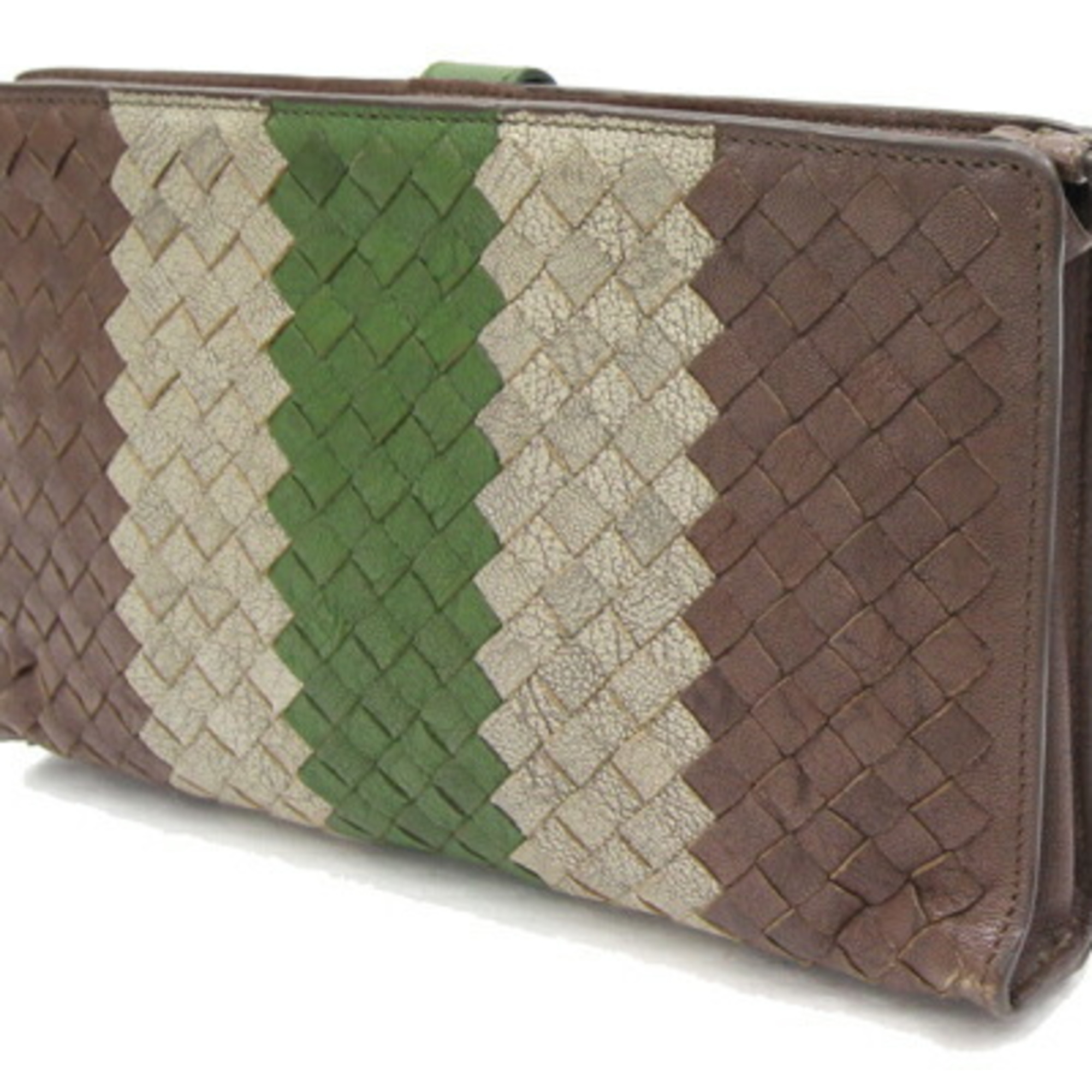 Bottega Veneta Clutch Bag Intrecciato 426885 Brown Greige Green Leather Second Multi Case Men's BOTTEGA VENETA