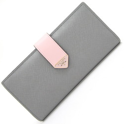 Prada Bifold Long Wallet 1MV025 Gray Light Pink Leather Ladies Triangle PRADA