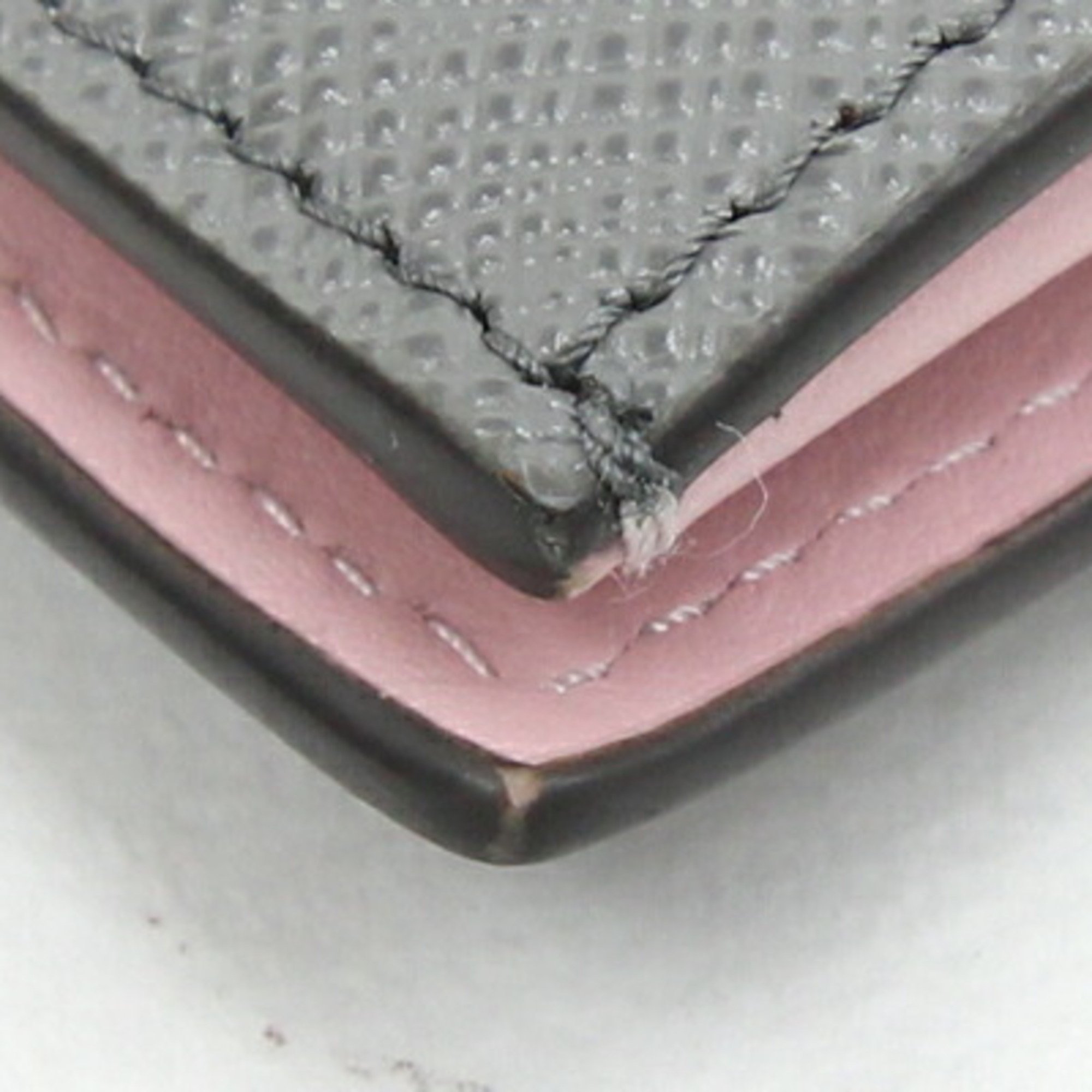 Prada Bifold Long Wallet 1MV025 Gray Light Pink Leather Ladies Triangle PRADA